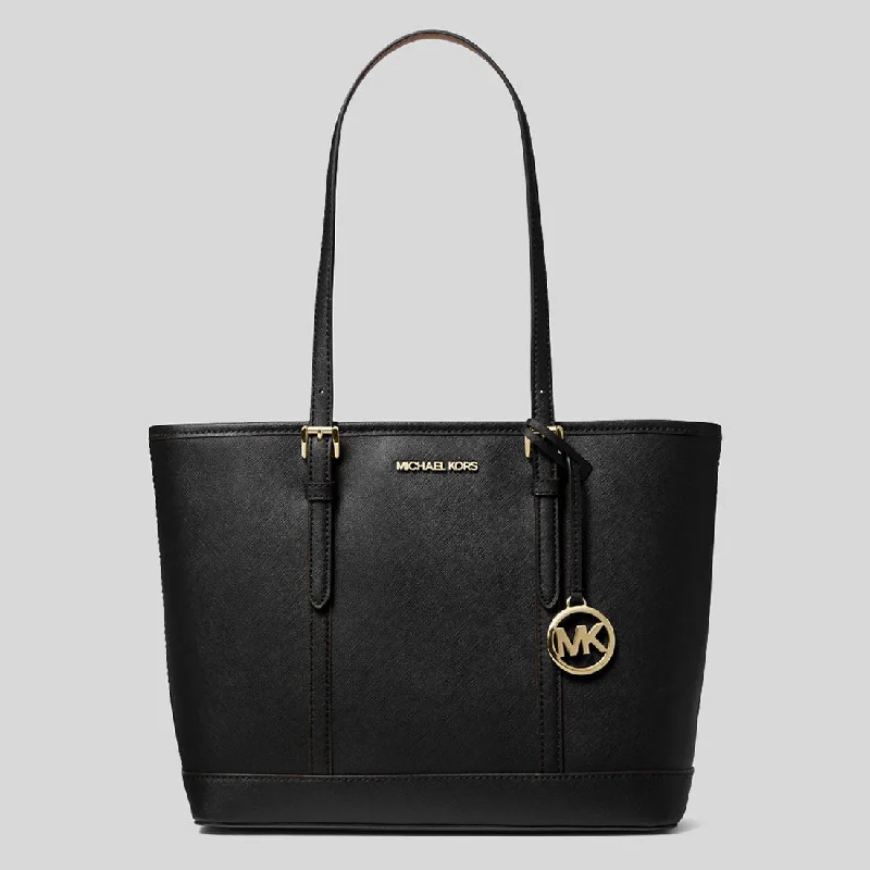 MICHAEL KORS Jet Set Travel Small Saffiano Leather Top-Zip Tote Bag Black 35S0GTVT1L