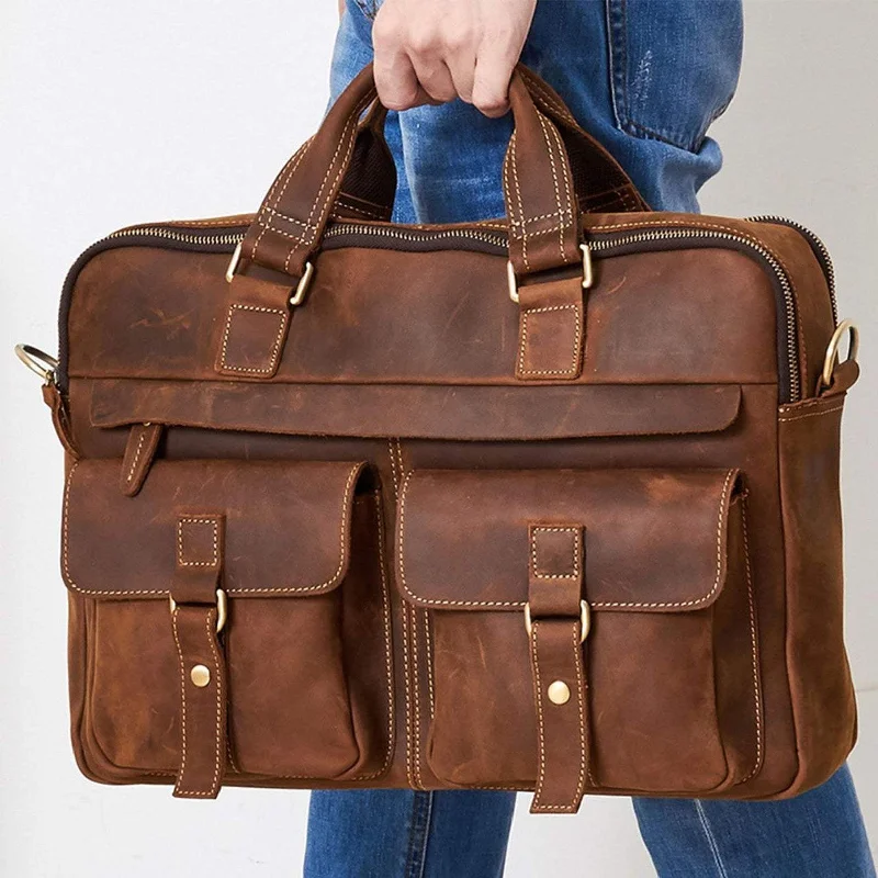 Multi Pocket Leather Laptop Bag