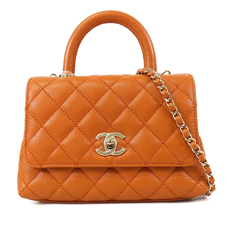 Orange Chanel Extra Mini Caviar Coco Top Handle Satchel