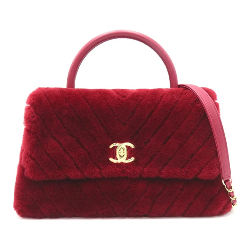 Red Chanel Medium Shearling Chevron Coco Top Handle Satchel