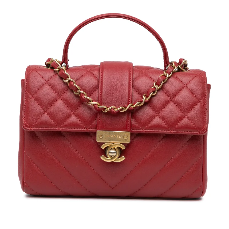 Red Chanel Small Mixed Quilt Calfskin In The City Top Handle Satchel