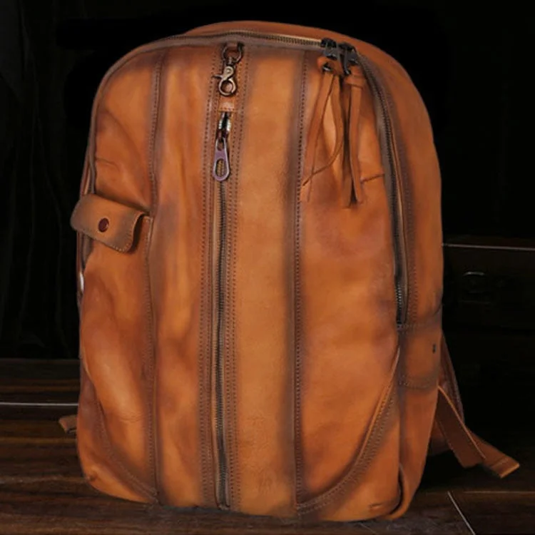 Retro Casual Leisure Genuine Leather Laptop Shoulder Backpack for Men