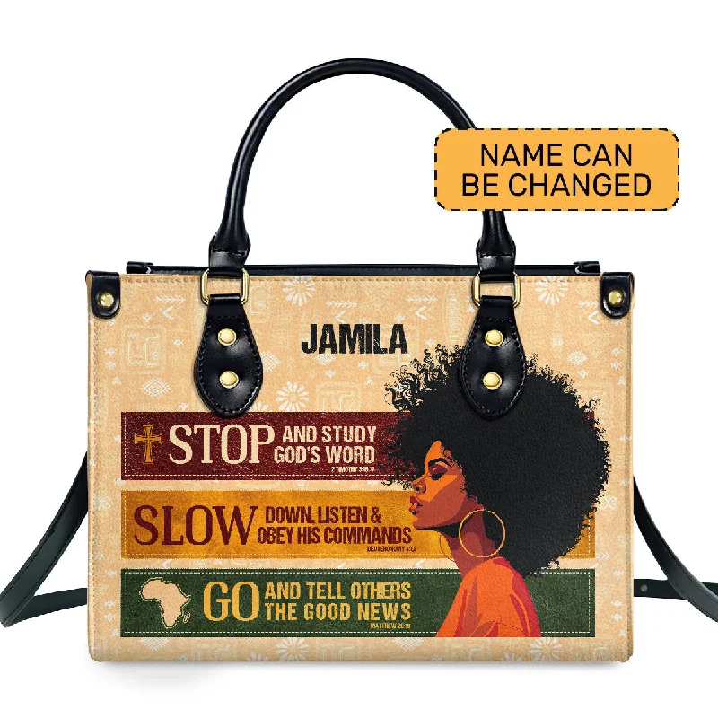 Stop And Study God's Word - Personalized Leather Handbag SBLHBLM1193L