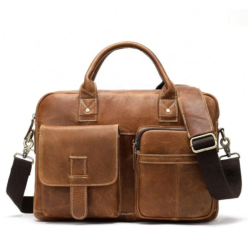 Tan Brown Leather Laptop Bag