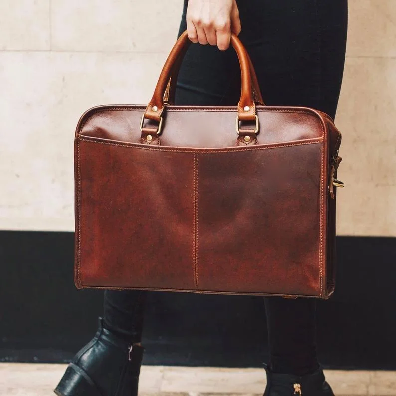 Tan Crunch Genuine Leather Laptop Bag