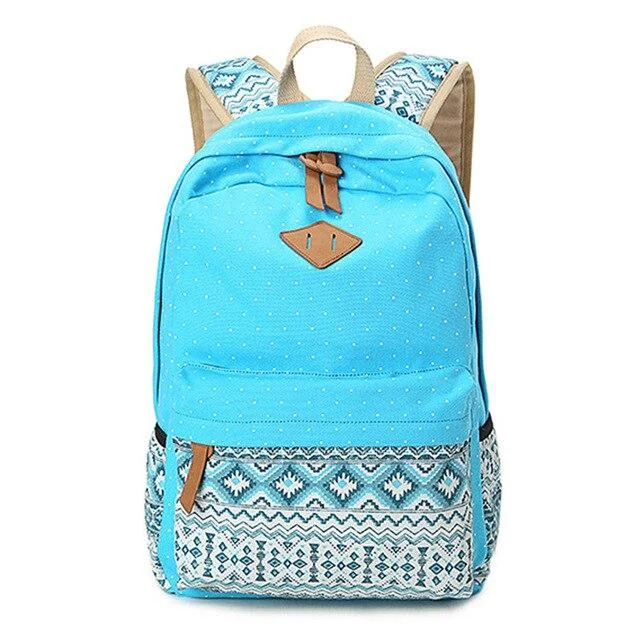 Trendy Canvas Printed Vintage Women's Laptop Rucksack Backpack