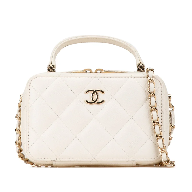 White Chanel Mini CC Caviar Top Handle Vanity Case Satchel