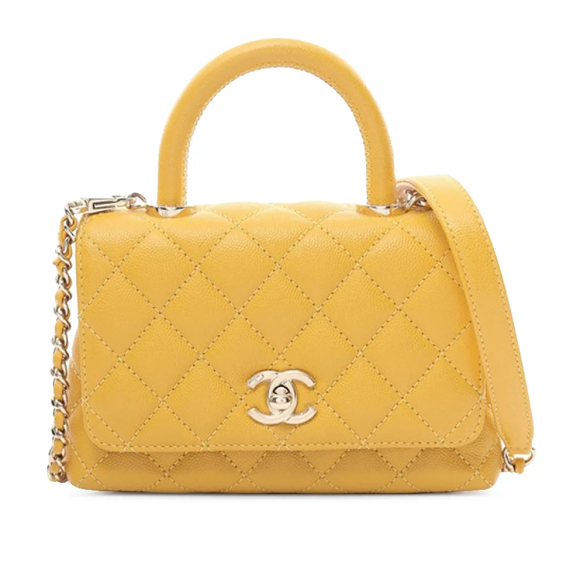 Yellow Chanel Extra Mini Caviar Coco Top Handle Satchel