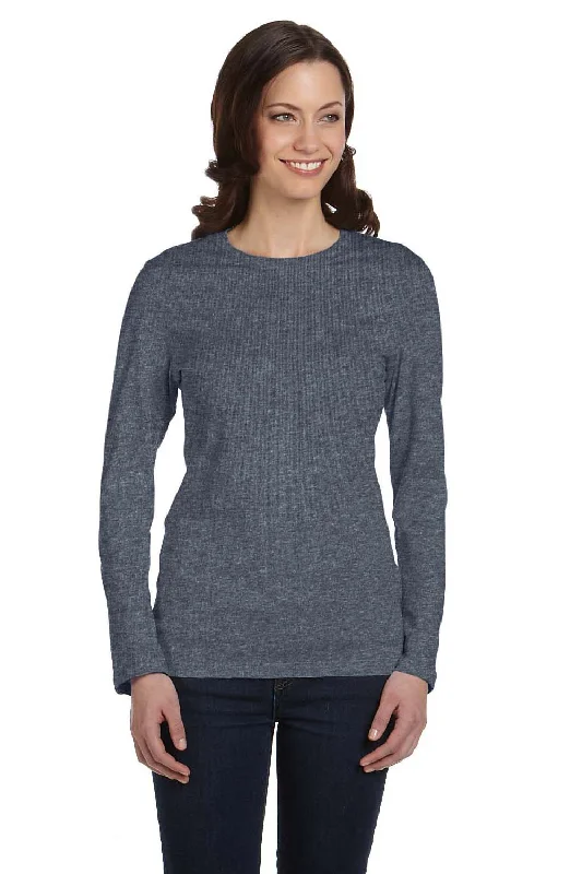 Bella + Canvas Womens Jersey Long Sleeve Crewneck T-Shirt - Heather Deep Grey