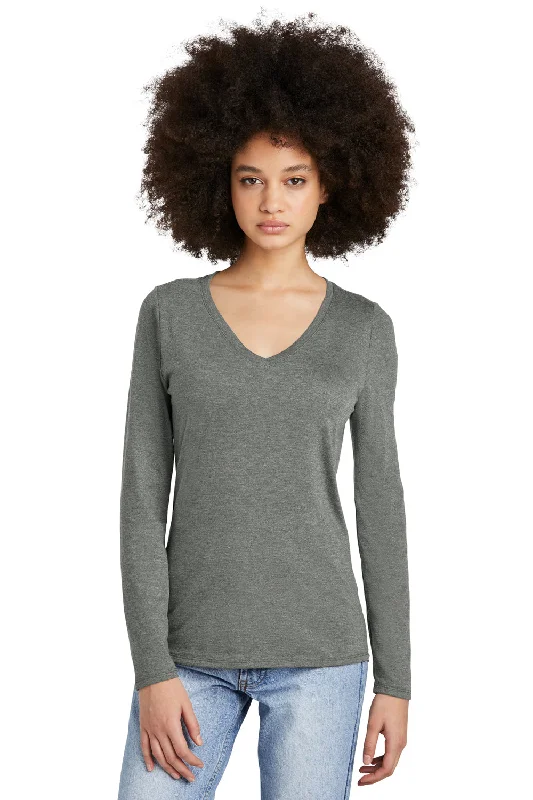 District Womens Perfect Tri Long Sleeve V-Neck T-Shirt - Heather Charcoal Grey