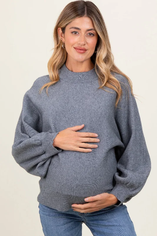 Grey Oversized Bubble Sleeve Maternity Sweater