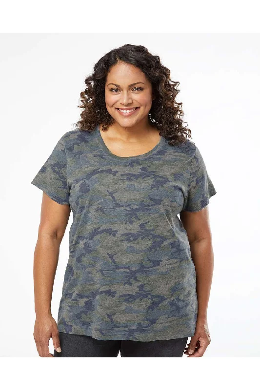 LAT Womens Curvy Collection Fine Jersey Short Sleeve Crewneck T-Shirt - Vintage Camo