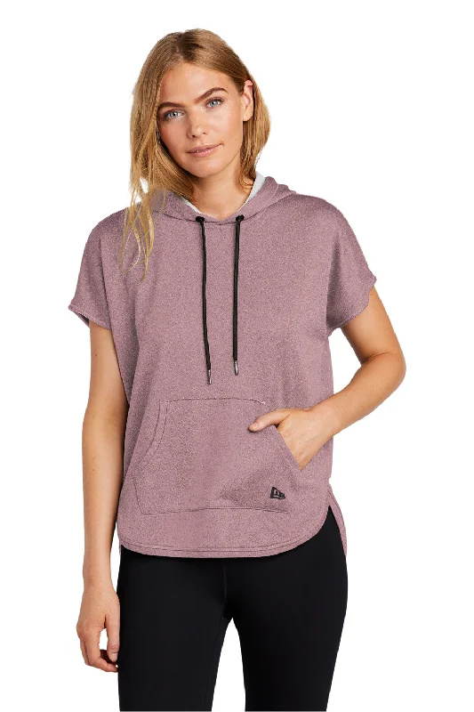 New Era Womens Performance Terry Short Sleeve Hooded Sweatshirt Hoodie - Heather Dusty Mauve