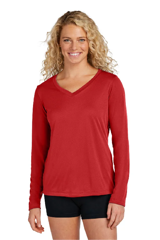 Sport-Tek Womens Competitor Moisture Wicking Long Sleeve V-Neck T-Shirt - Deep Red - NEW