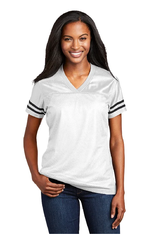 Sport-Tek Womens Short Sleeve V-Neck T-Shirt - White/Black