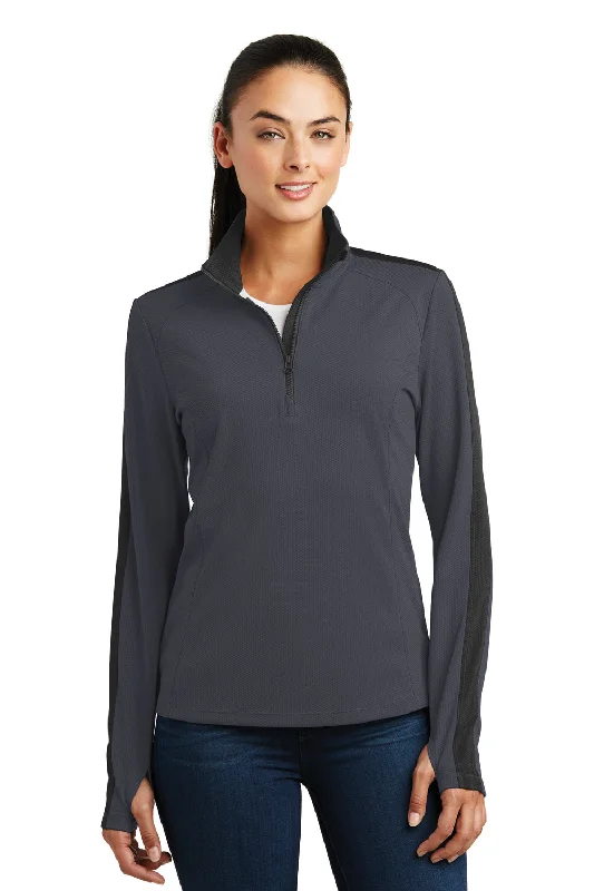 Sport-Tek Womens Sport-Wick Moisture Wicking 1/4 Zip Sweatshirt - Iron Grey/Black - Closeout