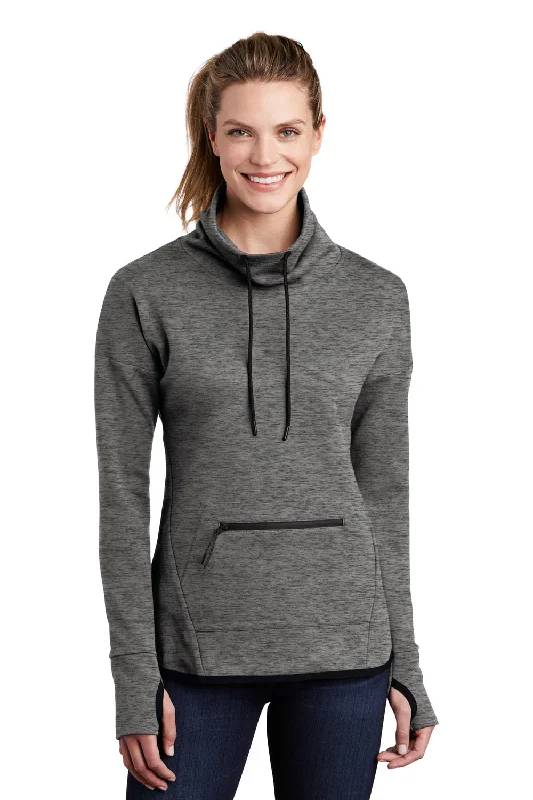 Sport-Tek Womens Triumph Fleece Cowl Neck Sweatshirt - Heather Dark Grey