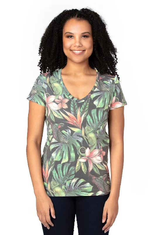 Threadfast Apparel Womens Ultimate Short Sleeve V-Neck T-Shirt - Tropical Jungle