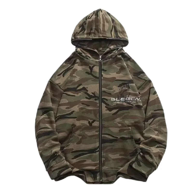 Vintage Camouflage Lettering Hoodie